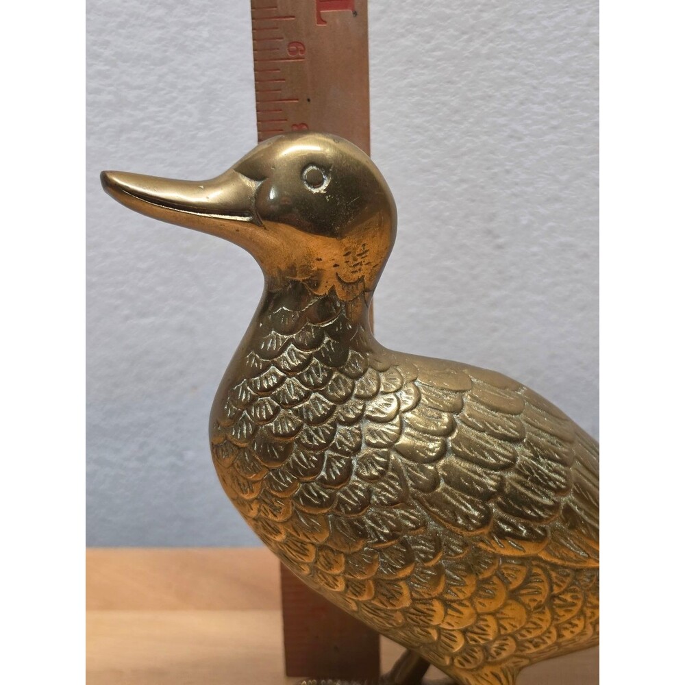 VTG Solid Brass Duck Figurine Statue 8" Collectible Waterfowl Decor MCM